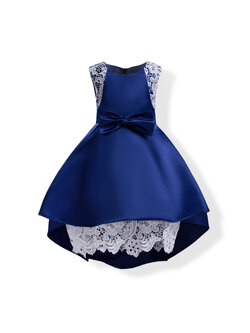 F ชุดเด็ก : ชุดออกงาน สีน้ำเงินระบายขาว