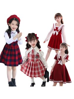 สินค้าพร้อมส่ง ชุดเสื้อแขนนยาว +เอี๊ยมกระโปรง ลายสก๊อต