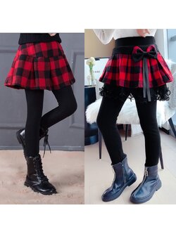 พร้อมส่ง เลกกิ้งกระโปรง ลายสก๊อต สีแดง