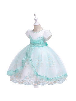 F ชุดเดรสเด็ก ชุดออกงาน สีเขียวอ่อน