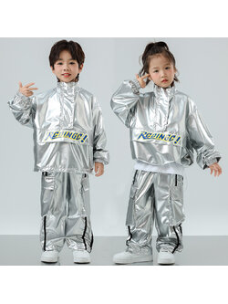 ชุดเต้น**Set เสื้อแจ็คเก็ตแขนยาว สีเงิน+กางเกงขายาวสีเงิน ใส่ได้ทั้งชายและหญิง