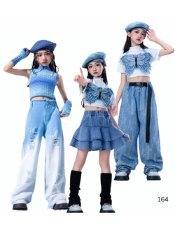 ชุดเต้นเซ็ต ชุดฮิปฮอป สไตล์สีฟ้า เสื้อ/กางเกงขายาว