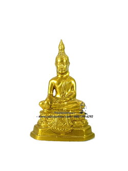 พระพุทธรูปปางมารวิชัย เนื้อโลหะ พ่นทอง หน้าตัก 2 นิ้ว สูง 3.5 นิ้ว