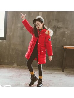 เสื้อกันหนาว บุนวมสีแดง มีฮูด