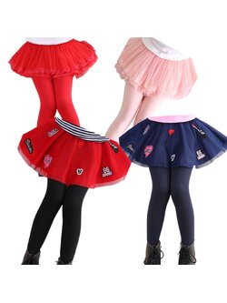 เลกกิ้งกระโปรง แต่งรูปหัวใจ ขลิบกระโปรงลูกไม้