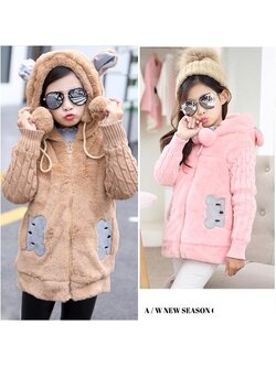 เสื้อกันหนาวยาว ผ้าสำลีหน้า หมีสีน้ำตาล,สีชมพู