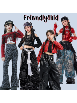 friendly4kid พร้อมส่ง ชุดเต้นเด็กหญิง HipHop Jazz เสื้อแขนยาว
