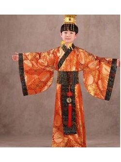 ชุดจีน ฮ่องเต้ เสื้อตัวยาว+ผ้าคาดผม+หมวก