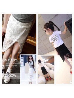 กระโปรงเด็ก ผ้าลูกไม้สีขาว - สีดำ