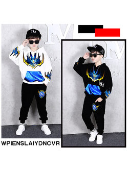 ชุดเต้น ชุดฮิปฮอปแขนยาวสีดำ-แดง ลายฟ้า