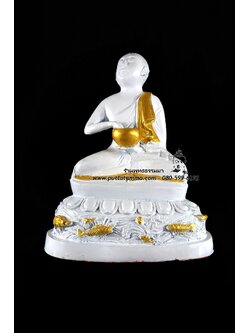พระอุปคุต ปางจกบาตร ( ปางฉันอาหาร) สีขาว เนื้อเรซิ่น ฐาน 6 นิ้ว สูง 7 นิ้ว
