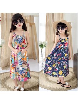 เดรสสายเดี่ยว ลายดอก สำหรับเด็ก ชุดเดินชายหาด