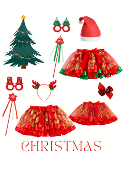 พร้อมส่ง กระโปรงเด็กเต้น คริสมาสต์แต่งโบว์เอวสีแดง พร้อมกิ๊ฟโบว์