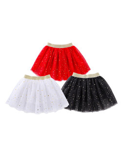 กระโปรงเด็ก ทรงสั้นบาน ลายดาว ผ้ามุ้ง แต่งดาว