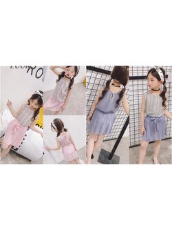 ชุดเสื้อ ลายทางสีชมพู-ฟ้า