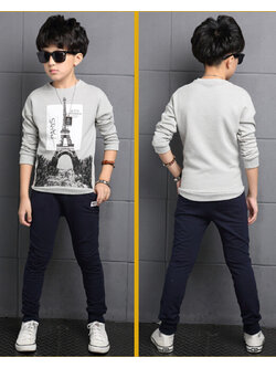 F-เสื้อกันหนาว คอกลมแขนยาวสีเทาอ่อน