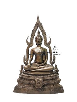 พระพุทธรูปปางมารวิชัย ซุ้มแก้ว ( พระพุทธชินราช ) เนื้อโลหะ หน้าตัก 9 นิ้ว สูง 24 นิ้ว