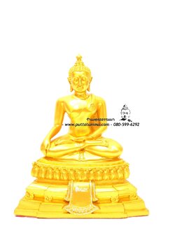 พระพุทธรูปปางมารวิชัย ( ปางสะดุ้งมาร ) ศิลปะเชียงแสน เนื้อเรซิ่น สีทอง หน้าตัก 5นิ้ว สูง 10.5 นิ้ว