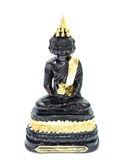 พระเศรษฐีนวโกฎิ เศียรรอบ สีดำปิดทอง หน้าตัก 6 นิ้ว สูง 10.5 นิ้ว