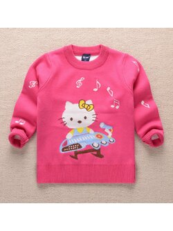 F เสื้อกันหนาวคอกลม คิตตี้สีชมพูอ่อน,สีเข้ม