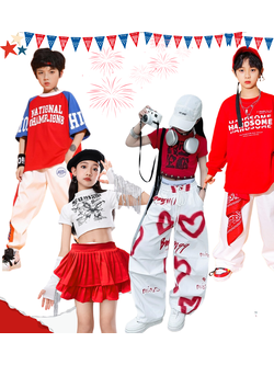 พร้อมส่ง ชุดเต้น Street dance สไตล์ ขาว-แดง