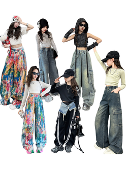 พร้อมส่ง กางเกงยีนส์เด็ก ยีนส์เด็กหญิง เกงคาร์โก้ ทรงขากระบอก แต่งลาย