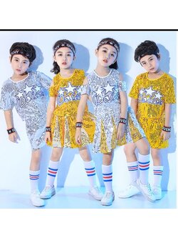 F ชุดเต้น ปักเลื่อม เซ็ตเสื้อ+กางเกง สีทอง+คาดผม