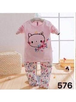 ชุดนอนเด็ก ลายแมว สีชมพู