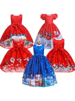 พร้อมส่ง ชุดเดรส คริสต์มาส แขนกุด ทรงยาว ผูกโบว์