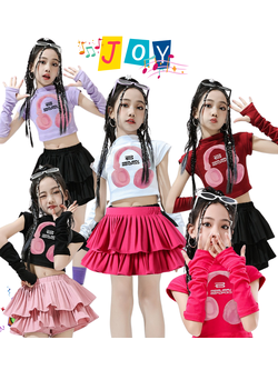 พร้อมส่ง ชุดเต้นเด็ก เสื้อหูฟัง พร้อมปลอกแขน /กระโปรงอัดพลีท