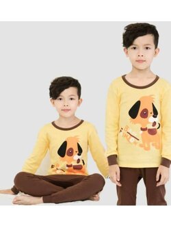 ชุดนอนเด็กแขนยาว ขาจัมส์ ลายหมาสีเหลือง