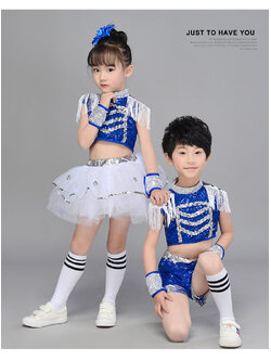 ชุดเต้น ชุดหรีด ชุดเชียร์ สีน้ำเงิน-ขาว