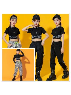 ชุดเต้น ชุดฮิปฮอป เสื้อแขนยาว เอวไขว้ พร้อมกางเกงขาขายาว ม้าลาย