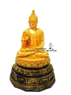 พระพุทธรูปปางประทานพร ขัดสมาธิเพชร สีทอง เนื้อเรซิ่น หน้าตัก 5นิ้ว สูง 12 นิ้ว