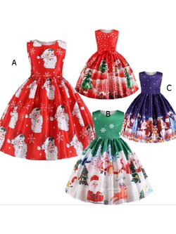 พร้อมส่ง ชุดเดรส คริสมาสแต่งลาย แขนกุด