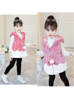 เสื้อกันหนาว เสื้อกั๊ก ขนนุ่มสีชมพู-ม่วง