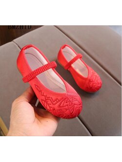 F รองเท้าจีน เด็ก สีแดง เรียบ