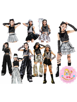 friendly4kid พร้อมส่ง ชุดเต้น เซ็ตเสื้อกั๊กดำ +กางเกงขายาว/กระโปรง hiphop jazzdance