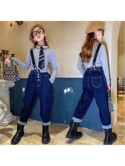 เด็กผู้หญิงชุดเซ็ตเสื้อแขนยาว+เอี้ยม เนคไท