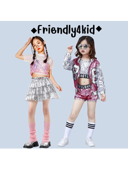 พร้อมส่ง ชุดเซ็ต ชุดแดนซ์เซอร์ สีเงิน-ชมพู เซ็ต 3 ชิ้น