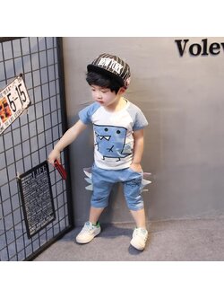 ชุดเซ็ต เสื้อ+กางเกงสีฟ้า ขาวฉลาม