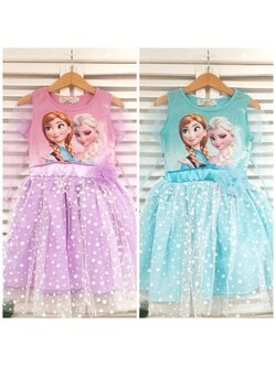 ชุดเด็ก : ชุดเด็ก : เดรส Frozen แขนยาว ผ้ามุ้ง กระโปรงฟรุ้งฟริ้ง