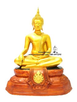 พระพุทธรูปปางมารวิชัย สีทอง เนื้อเรซิ่น หน้าตัก 16 นิ้ว สูง 27 นิ้ว