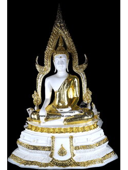 พระพุทธรูปปางมารวิชัย ซุ้มแก้ว ( พระพุทธชินราช ) สีขาว เนื้อเรซิ่น หน้าตัก 9 นิ้ว สูง 24 นิ้ว