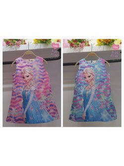 ชุดเด็ก : เดรสเจ้าหญิงโฟเซ่นแขนกุด พิมพ์ลาย