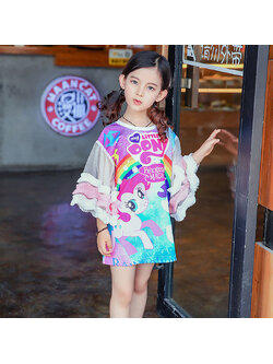 เดรสม้าโพนี่ แขนระบายสีฟ้า