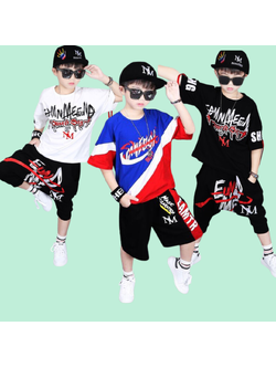 ชุดเต้น ฮิปฮอป แขนสั้น สีดำ-แดง