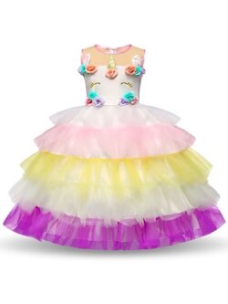 เดรสแขนกุด ยูนิคอนกระโปรงระบายชั้น