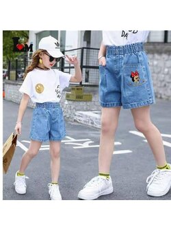 กางเกงยีนส์ขาสั้น ลายมิ้กกี้,ลายแมว