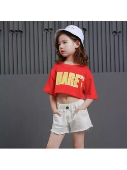 ชุดเต้น ชุดแดนซ์ : เซ็ตเสื้อแขนสั้น +กางเกงขาสั้นสีขาว